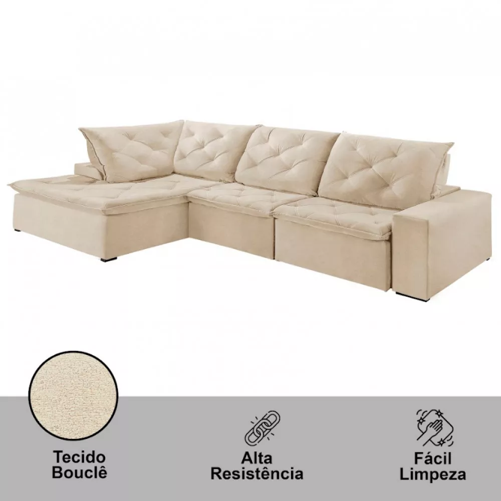 Image 2 of 5 of Sofá Hércules Linho 2 Módulos 90cm B25cm+Chaise 130cm Meu Sofá Online