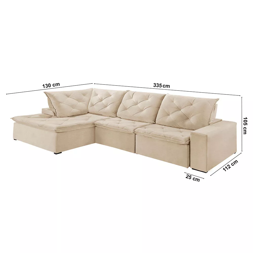 Image 4 of 5 of Sofá Hércules Linho 2 Módulos 90cm B25cm+Chaise 130cm Meu Sofá Online