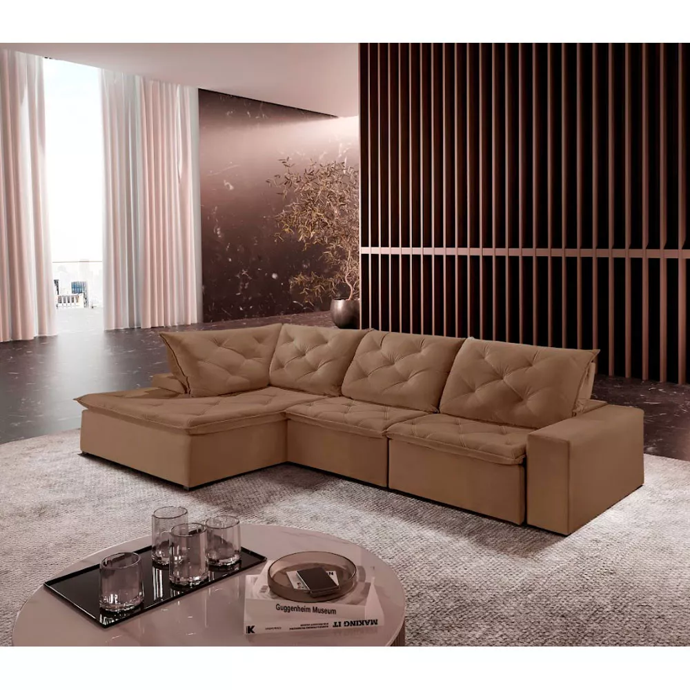 Image 0 of 5 of Sofá Hércules Veludo 2 Módulos 100cm B25cm+Chaise 130cm Meu Sofá Online