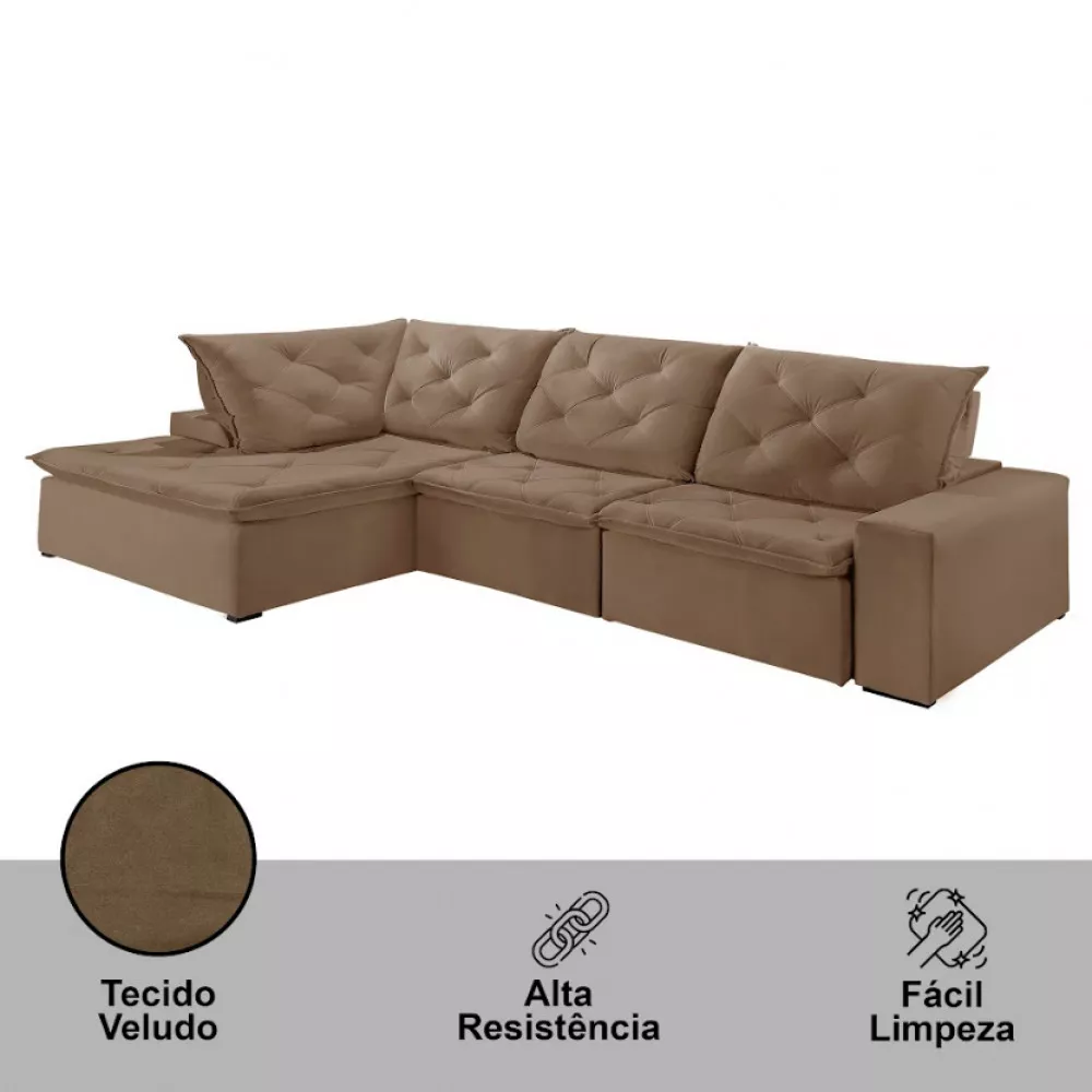 Image 2 of 5 of Sofá Hércules Veludo 2 Módulos 100cm B25cm+Chaise 130cm Meu Sofá Online