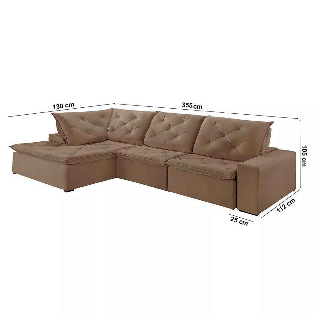 Image 4 of 5 of Sofá Hércules Veludo 2 Módulos 100cm B25cm+Chaise 130cm Meu Sofá Online
