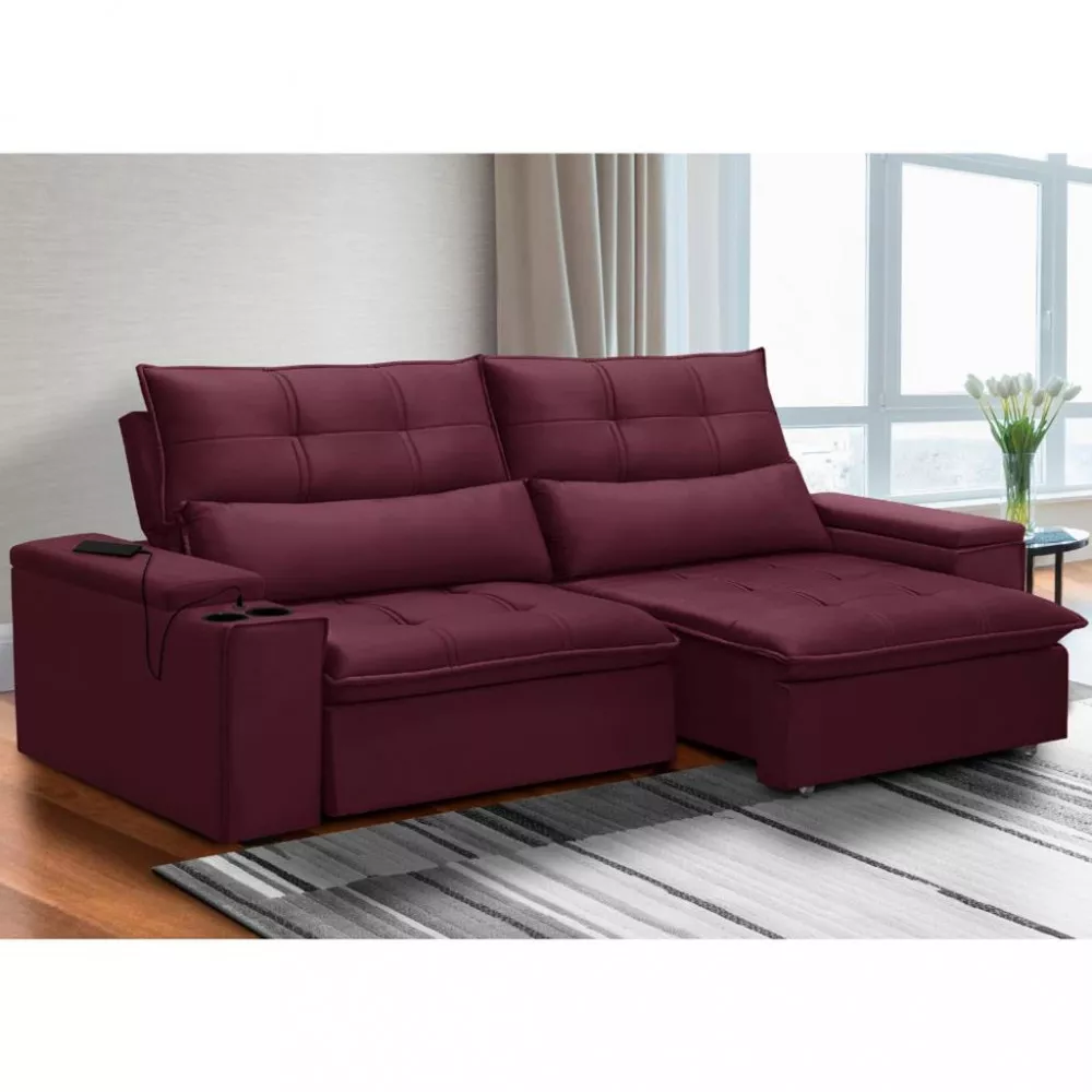 Image 0 of 4 of Sofá 3 Lugares Retrátil Reclinável com USB Veludo 230cm Munique Ferguile