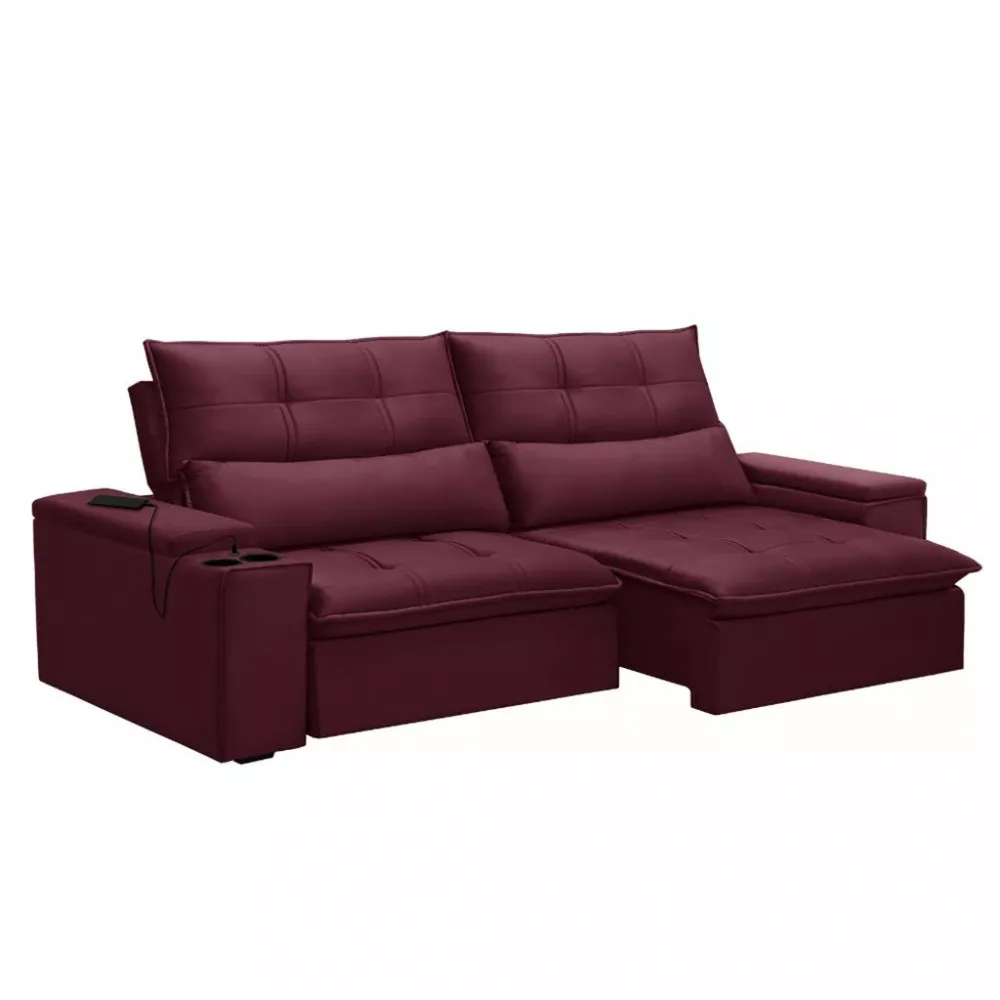 Image 1 of 4 of Sofá 3 Lugares Retrátil Reclinável com USB Veludo 230cm Munique Ferguile