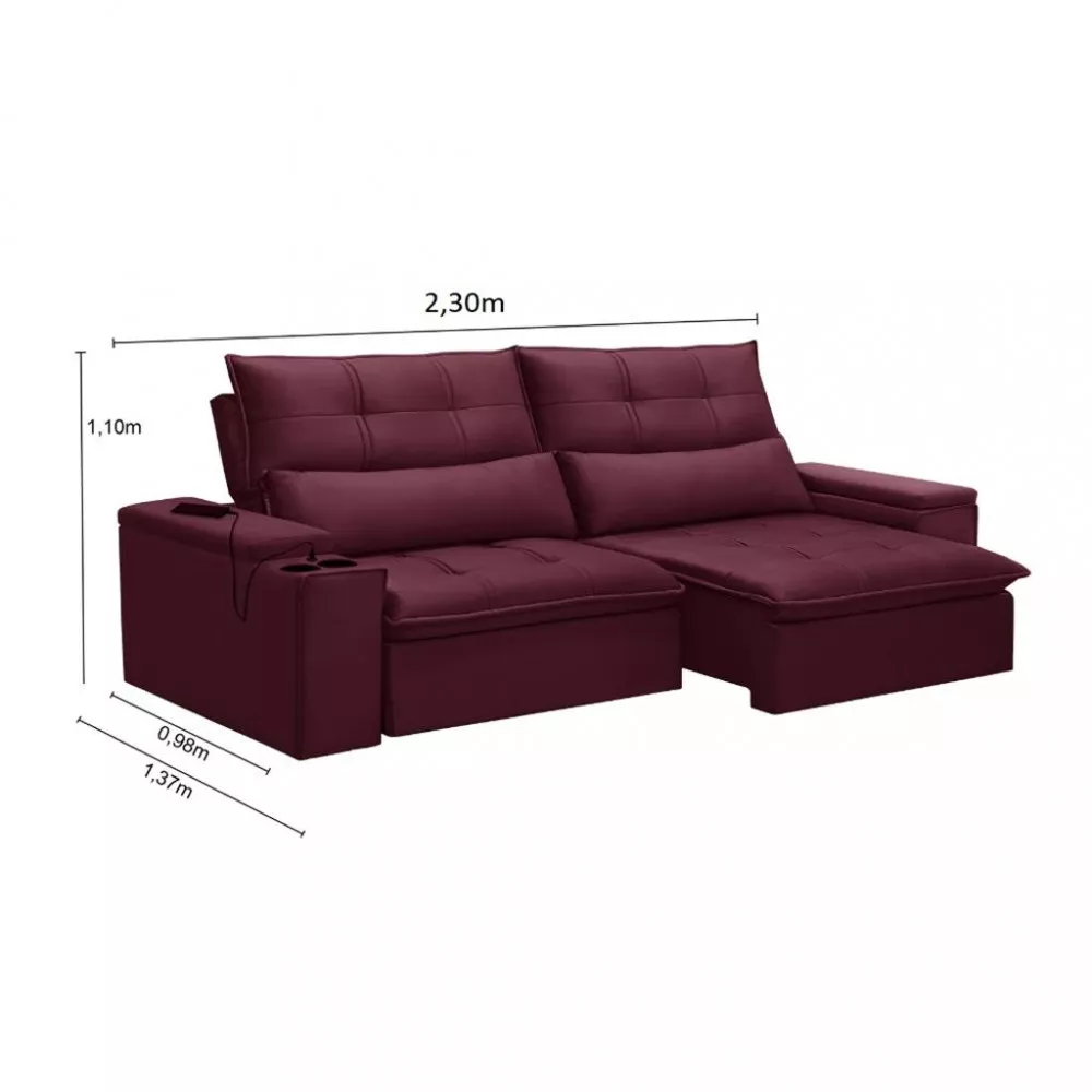 Image 2 of 4 of Sofá 3 Lugares Retrátil Reclinável com USB Veludo 230cm Munique Ferguile