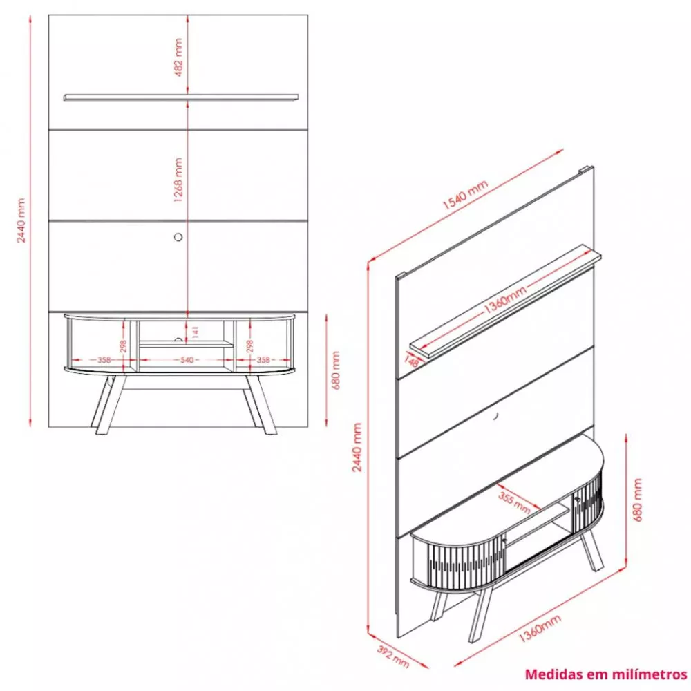 Image 3 of 4 of Rack com Painel para TV até 65 Polegadas 2 Portas com Pés Silverstone Madetec