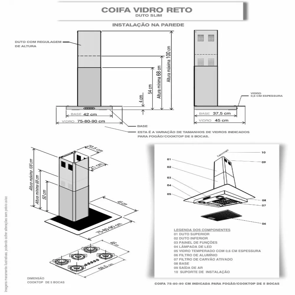 Image 4 of 7 of Coifa de Parede 90cm Vidro Reto Duto Slim Nardelli Inox
