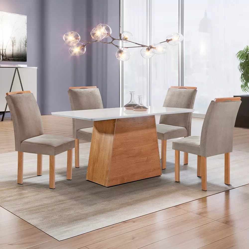 Image 0 of 6 of Sala de Jantar Cel Móveis Sevilha Tampo Smart Plus 120x90cm com 4 Cadeiras Londres