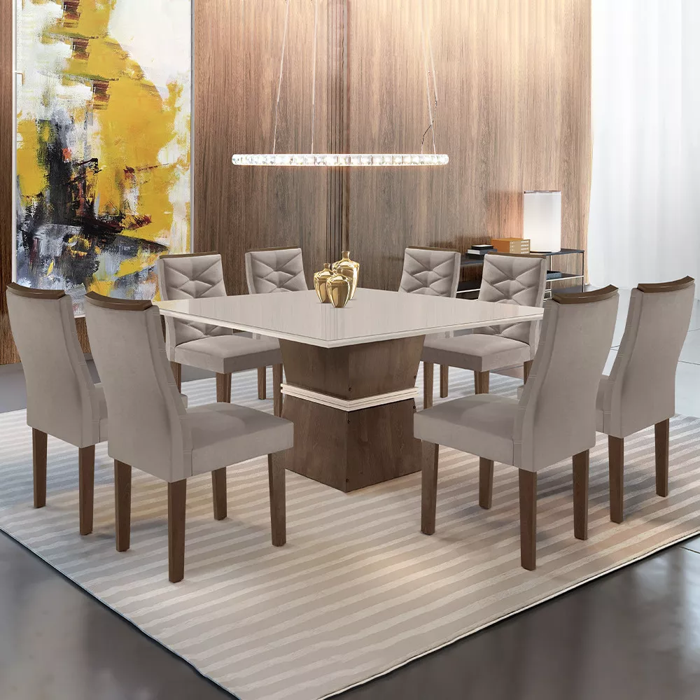 Image 0 of 4 of Conjunto Sala de Jantar Cel Móveis Mesa Riviera 135x135 Tampo Slim 8 Cadeiras Riviera