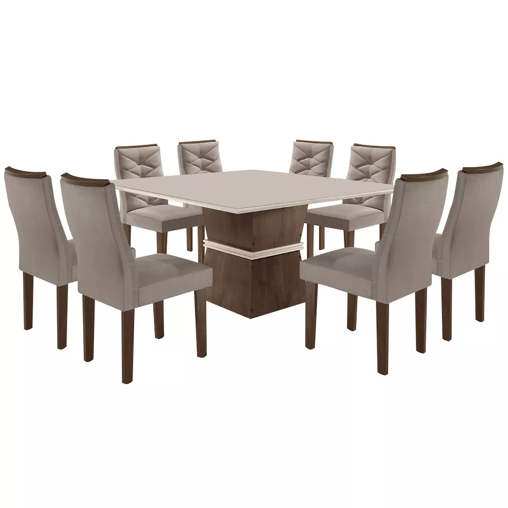 Image 1 of 4 of Conjunto Sala de Jantar Cel Móveis Mesa Riviera 135x135 Tampo Slim 8 Cadeiras Riviera