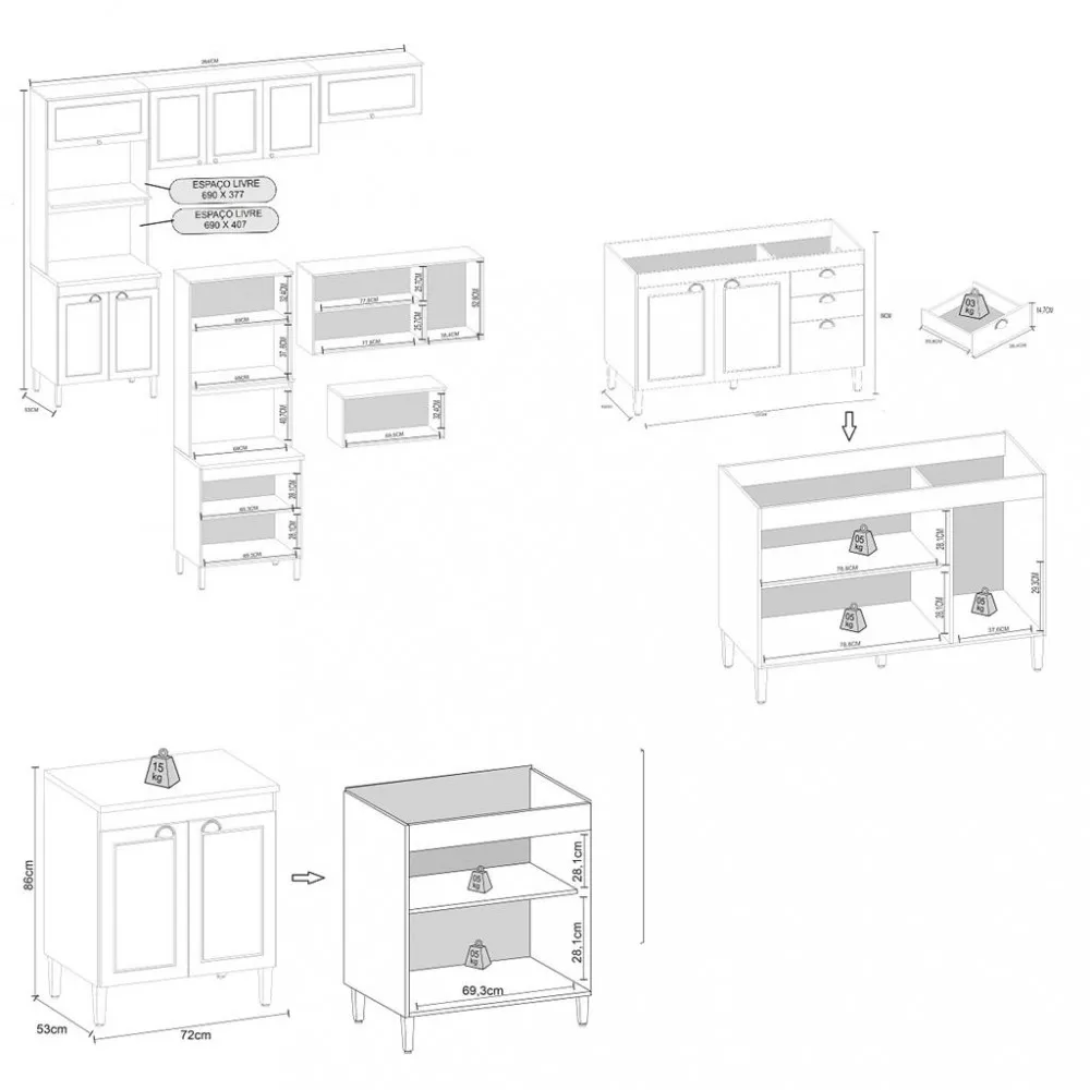 Image 3 of 4 of Cozinha Compacta 12 Portas 2 Gavetas Viena Atualle
